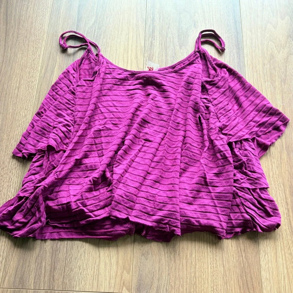Free People Magenta Purple Ruffle Trapeze‎ Cami Top Y2K Shadow Stripe Small